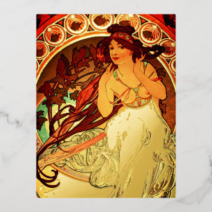 Alphonse mucha art nouveau muze folie feestdagen briefkaart