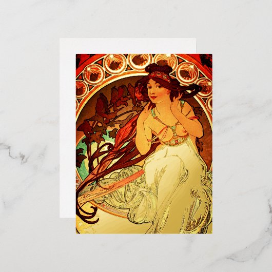 Alphonse mucha art nouveau muze folie feestdagen briefkaart (Voorkant / Achterkant)