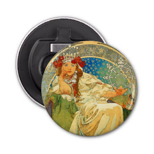 Alphonse Mucha Art Nouveau Princess Hyacinth Button Flesopener