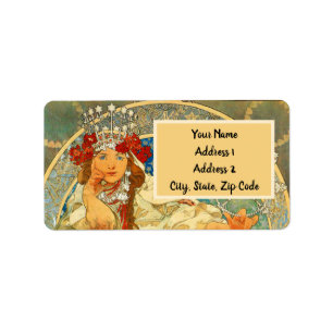 Alphonse Mucha Art Nouveau Princess Hyacinth Etiket