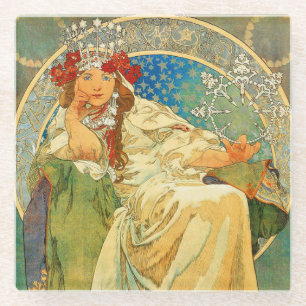 Alphonse Mucha Art Nouveau Princess Hyacinth Glazen Onderzetter