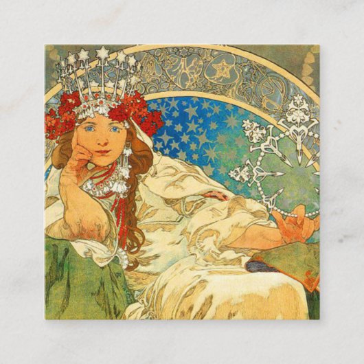 Alphonse Mucha Art Nouveau Princess Hyacinth Informatiekaartje (Voorkant)