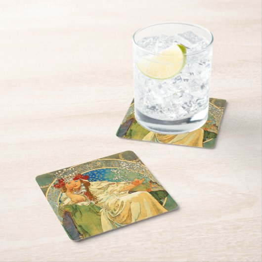 Alphonse Mucha Art Nouveau Princess Hyacinth Kartonnen Onderzetters (Insitu)