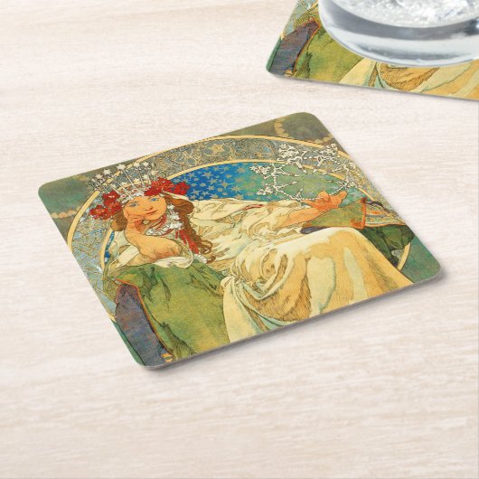 Alphonse Mucha Art Nouveau Princess Hyacinth Kartonnen Onderzetters (Schuin)