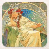 Alphonse Mucha Art Nouveau Princess Hyacinth Kartonnen Onderzetters (Voorkant)