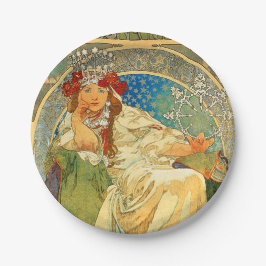 Alphonse Mucha Art Nouveau Princess Hyacinth Papieren Bordje (Voorkant)
