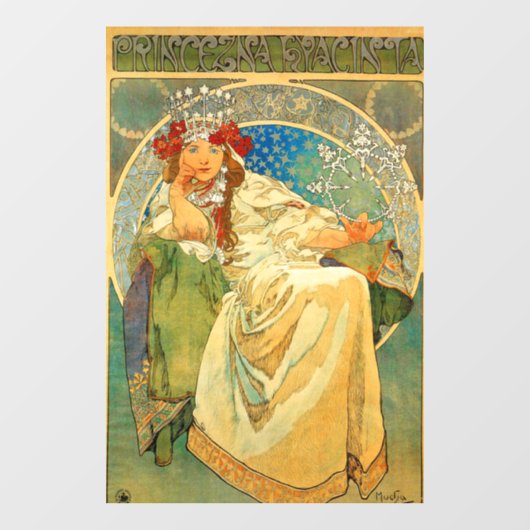 Alphonse Mucha Art Nouveau Princess Hyacinth Raamsticker (Vel)