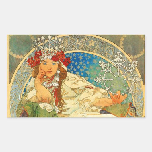 Alphonse Mucha Art Nouveau Princess Hyacinth Rechthoekige Sticker (Voorkant)