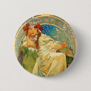 Alphonse Mucha Art Nouveau Princess Hyacinth Ronde Button 5,7 Cm