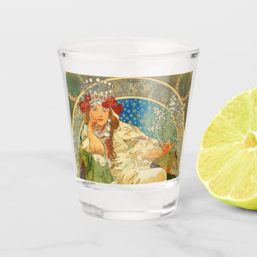 Alphonse Mucha Art Nouveau Princess Hyacinth Shot Glas (Voorkant)