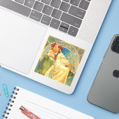 Alphonse Mucha Art Nouveau Princess Hyacinth Sticker (Laptop met iPhone)