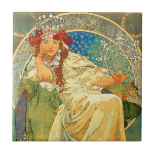 Alphonse Mucha Art Nouveau Princess Hyacinth Tegeltje