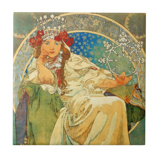 Alphonse Mucha Art Nouveau Princess Hyacinth Tegeltje (Voorkant)