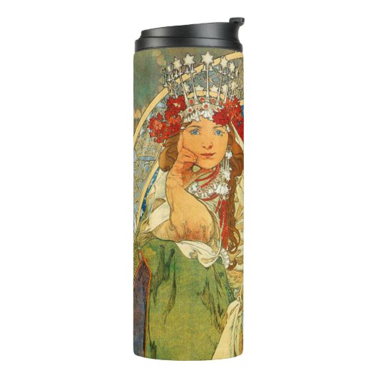Alphonse Mucha Art Nouveau Princess Hyacinth Thermosbeker (Gedraaid links)
