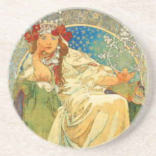 Alphonse Mucha Art Nouveau Princess Hyacinth Zandsteen Onderzetter