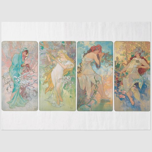 Alphonse Mucha Art Nouveau Seizoenen Decoupage Tissuepapier (Voorkant)