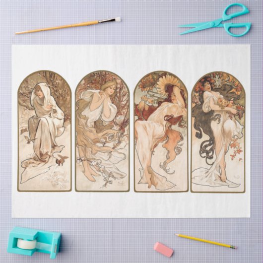 Alphonse Mucha Art Nouveau Seizoenen Decoupage Tissuepapier (Craft)