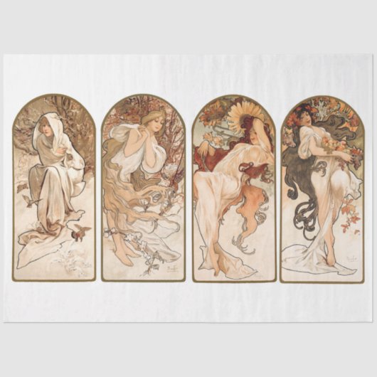 Alphonse Mucha Art Nouveau Seizoenen Decoupage Tissuepapier (Voorkant)
