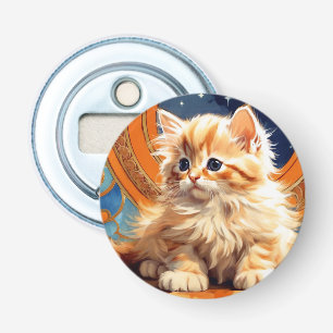 Alphonse Mucha Art Nouveau Sinaasappel Cat Button Flesopener