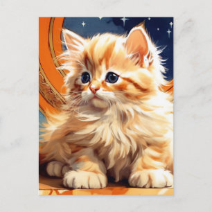 Alphonse Mucha Art Nouveau Sinaasappel Cat Feestdagenkaart