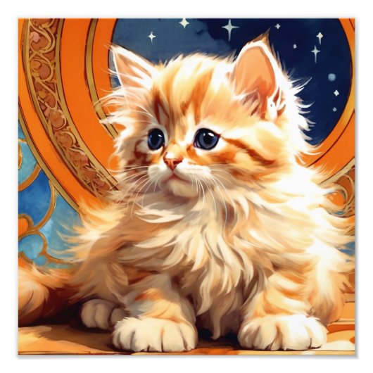 Alphonse Mucha Art Nouveau Sinaasappel Cat Foto Afdruk (Voorkant)