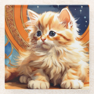 Alphonse Mucha Art Nouveau Sinaasappel Cat Glazen Onderzetter