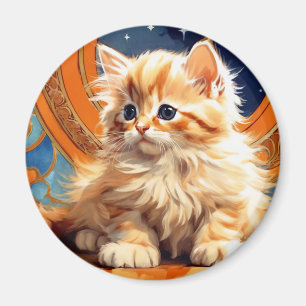 Alphonse Mucha Art Nouveau Sinaasappel Cat Magneet