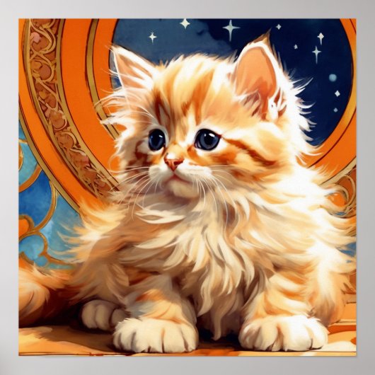 Alphonse Mucha Art Nouveau Sinaasappel Cat Poster (Voorkant)