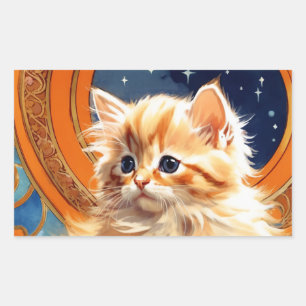 Alphonse Mucha Art Nouveau Sinaasappel Cat Rechthoekige Sticker