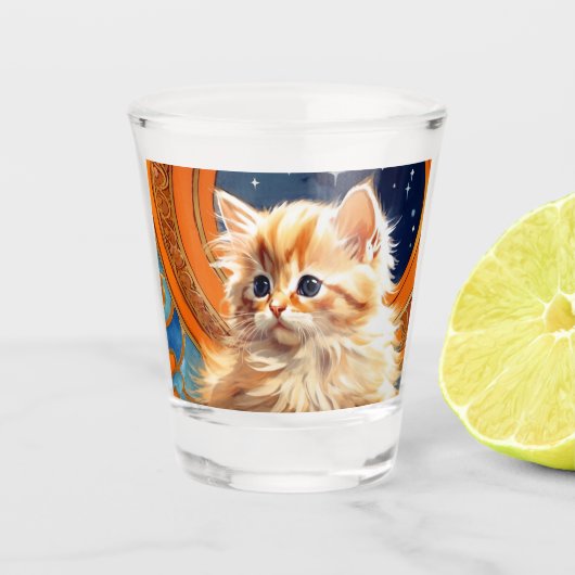 Alphonse Mucha Art Nouveau Sinaasappel Cat Shot Glas (Voorkant)