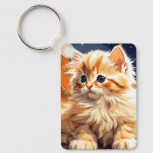 Alphonse Mucha Art Nouveau Sinaasappel Cat Sleutelhanger