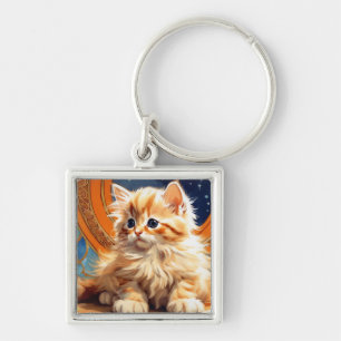 Alphonse Mucha Art Nouveau Sinaasappel Cat Sleutelhanger