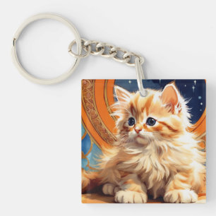 Alphonse Mucha Art Nouveau Sinaasappel Cat Sleutelhanger