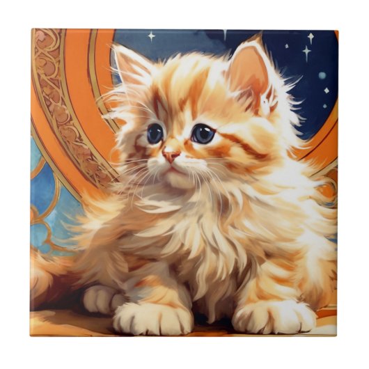 Alphonse Mucha Art Nouveau Sinaasappel Cat Tegeltje (Voorkant)