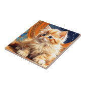 Alphonse Mucha Art Nouveau Sinaasappel Cat Tegeltje (Zijkant)