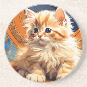 Alphonse Mucha Art Nouveau Sinaasappel Cat Zandsteen Onderzetter