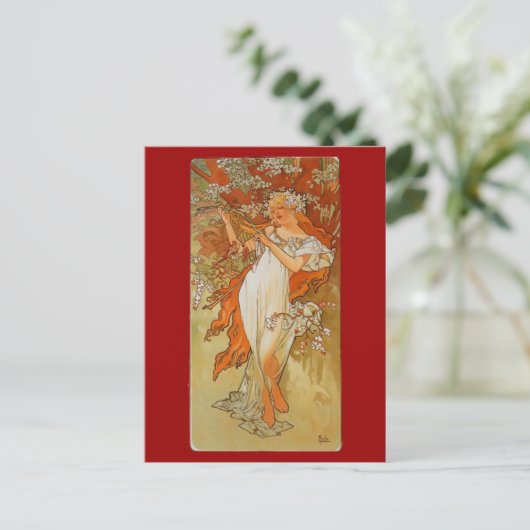 Alphonse Mucha - Art Nouveau - Spring Briefkaart (Staand voorkant)