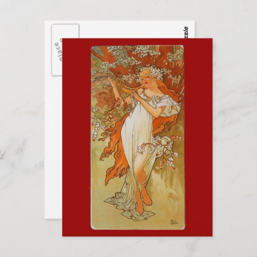 Alphonse Mucha - Art Nouveau - Spring Briefkaart (Voorkant / Achterkant)