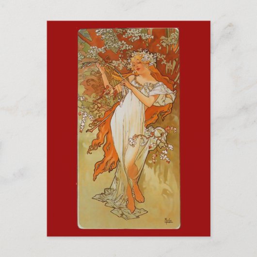 Alphonse Mucha - Art Nouveau - Spring Briefkaart (Voorkant)
