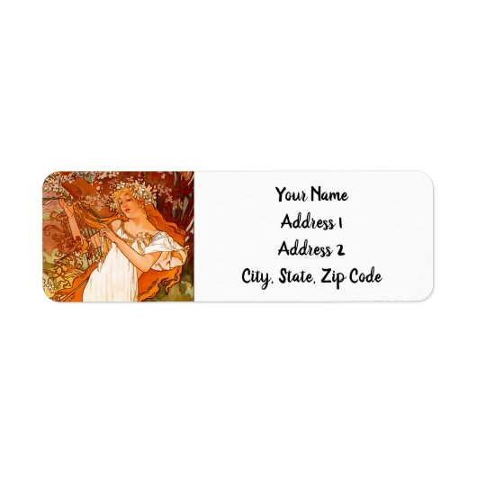 Alphonse Mucha Art Nouveau Spring Etiket (Voorkant)