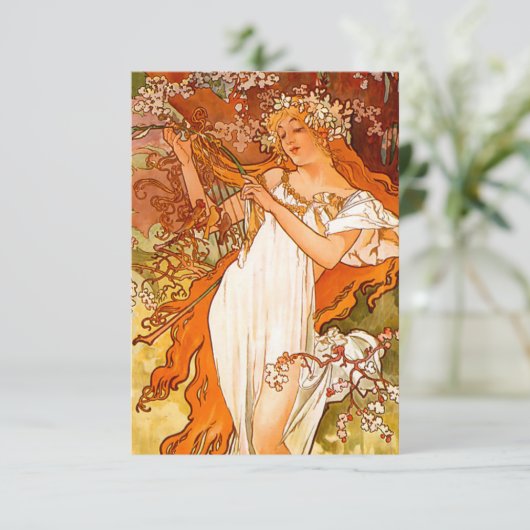 Alphonse Mucha Art Nouveau Spring Informatiekaartje (Staand voorkant)