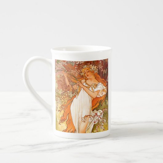 Alphonse Mucha Art Nouveau Spring Porselein Kop (Links)