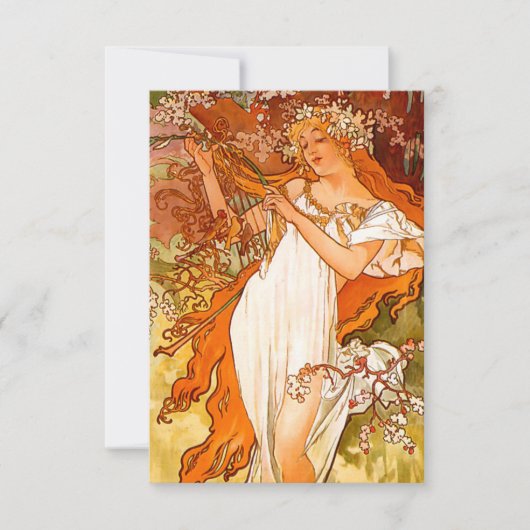 Alphonse Mucha Art Nouveau Spring RSVP Kaartje (Voorkant)