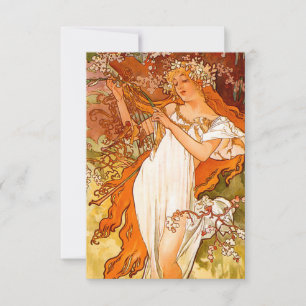 Alphonse Mucha Art Nouveau Spring RSVP Kaartje