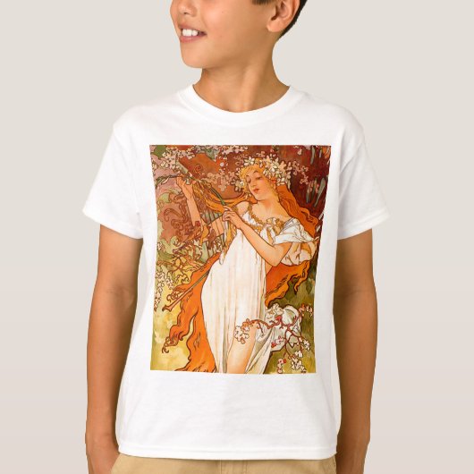 Alphonse Mucha Art Nouveau Spring T-shirt (Voorkant)
