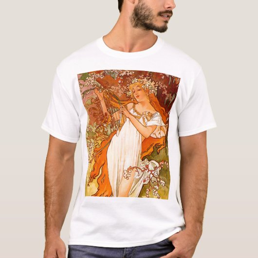 Alphonse Mucha Art Nouveau Spring T-shirt (Voorkant)