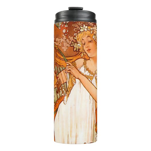 Alphonse Mucha Art Nouveau Spring Thermosbeker (Voorkant)
