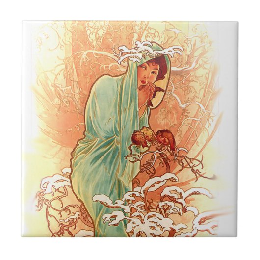 Alphonse Mucha Art Nouveau Tegels Tegeltje (Voorkant)
