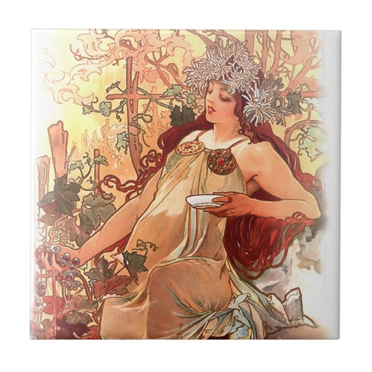 Alphonse Mucha Art Nouveau Tegels Tegeltje (Voorkant)