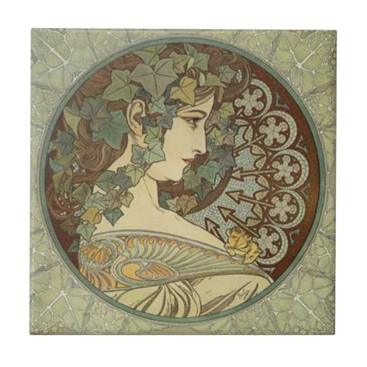 Alphonse Mucha Art Nouveau Tegels Tegeltje (Voorkant)
